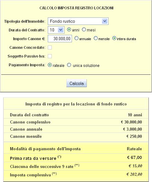 calcolo tassa di registro fondo rustico